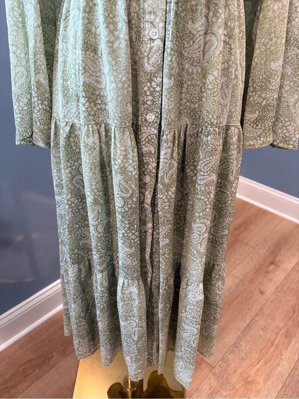 Michael Michael Kors Olive Green Paisley Midi Dress Small Boho - Picture 4 of 9